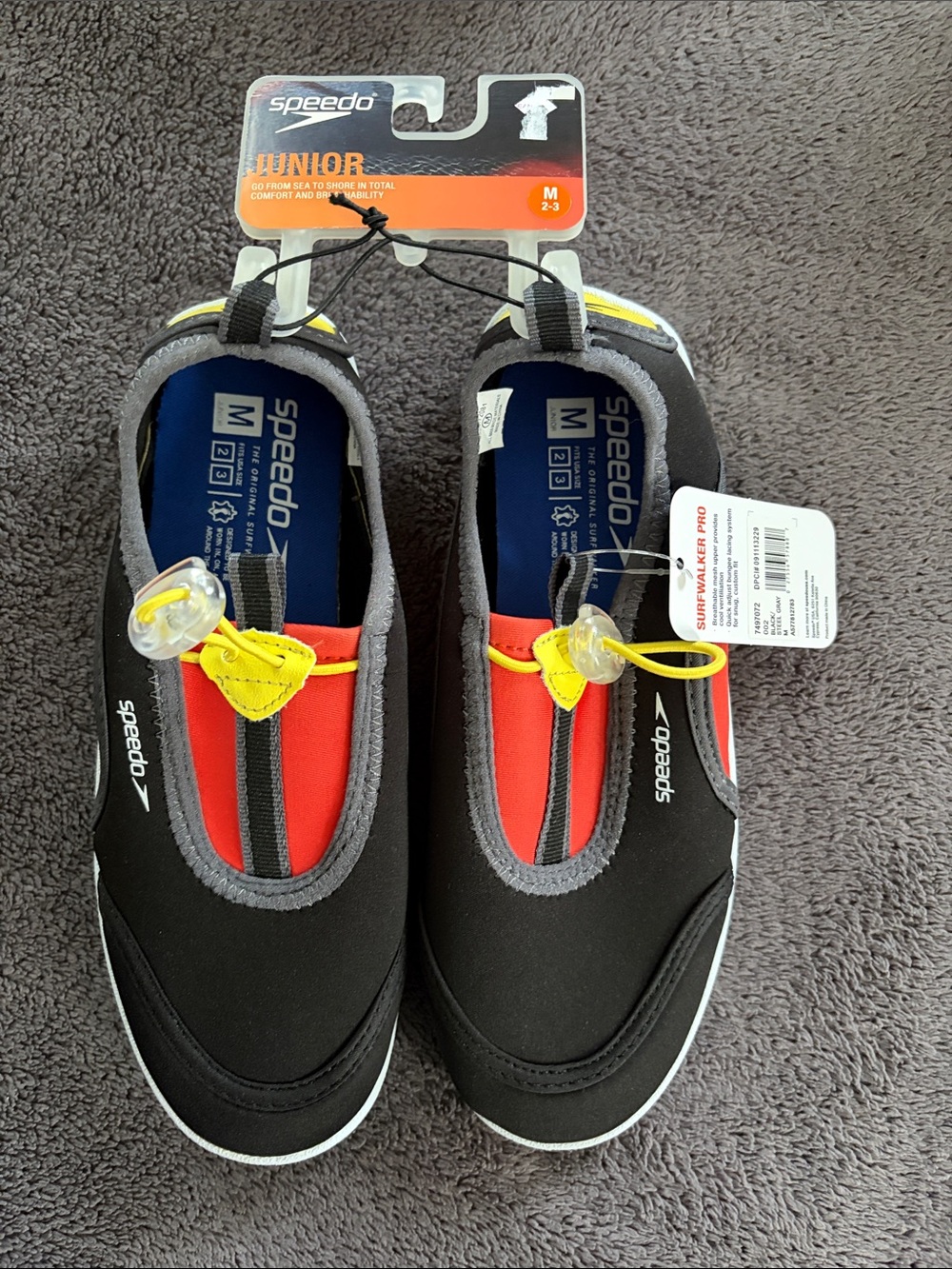 Speedo Black Red Water Shoes with Yellow Accents